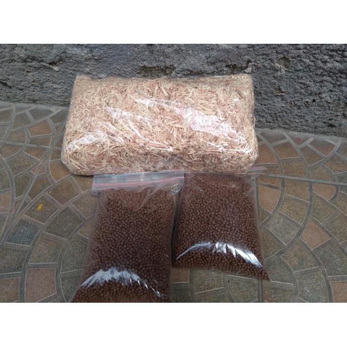 Makanan landak mini + serbuk kayu