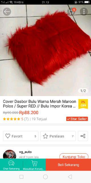 Cover Dasbor Bulu Warna Merah Cabai Polos / Super Red // Bulu Impor Korea Panjang Halus Berkualitas