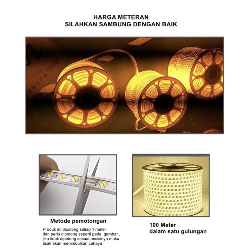 LED STRIP SELANG 220V / METER SUPER LAMPU TERANG SMD 5050 MATA BESAR T11