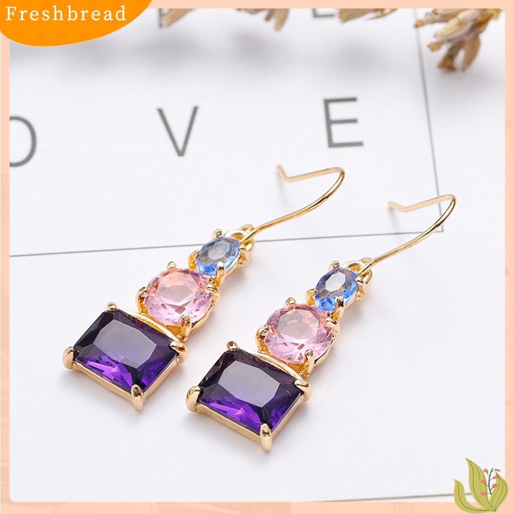 Terlaris 1 Pair Women Hook Earrings Skin-friendly Shiny Surface Copper Dangle Earrings with Large Faux Crystal for Wife