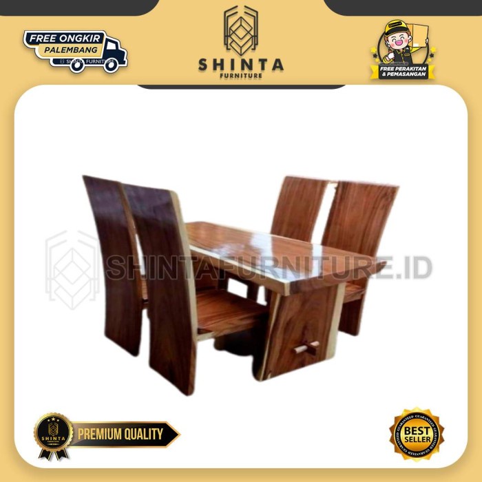 Meja Makan Jati Minimalis Glossy + Bonus Kursi Furniture Palembang
