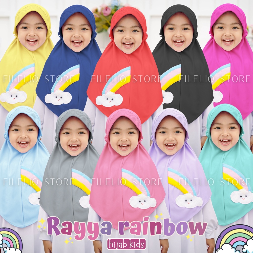 Kerudung Instan Anak TK Rayya Rainbow / Hijab Anak TK Kekinian / Hijab Anak TK Tali Karet / Jilbab Anak Karakter / Jilbab Anak Perempuan / Jilbab Anak Jersey / Kerudung Anak TK / Bergo Anak Jersey / Bergo Anak TK