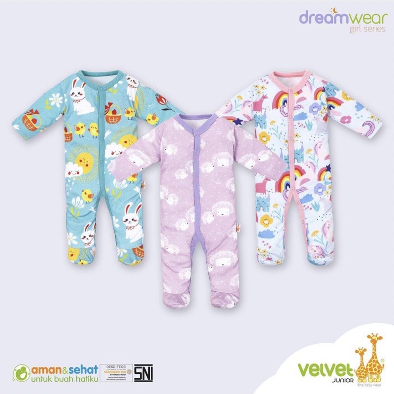 VELVET JUNIOR - DREAMWEAR GIRL RAINBOW / SLEEPSUIT BAYI 1PACK ISI 3 PCS