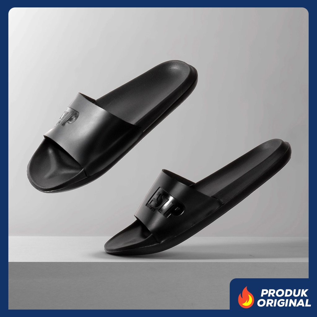 RETRO 0.2 ORIGINAL x FOOTSTEP Sandal Casual Full Hitam Pria Sendal Slide Jalan Santai Harian Flip Flop Hangout Kerja Formal Slop Karet Distro Slip On Remaja Dewasa Premium Strap Sport Slippers Footwear Big Size Jumbo Ukuran Besar 44 Keren Terbaru