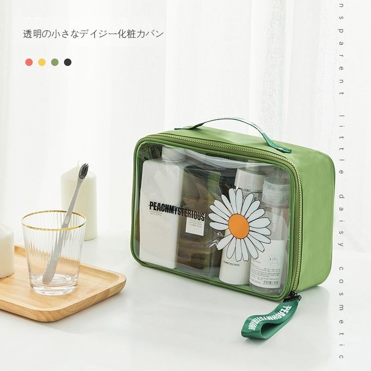 Tas Make Up Pouch Kosmetik Transparan Daisy Flower Waterproof Toiletries Travel Bag Wanita Anti Air
