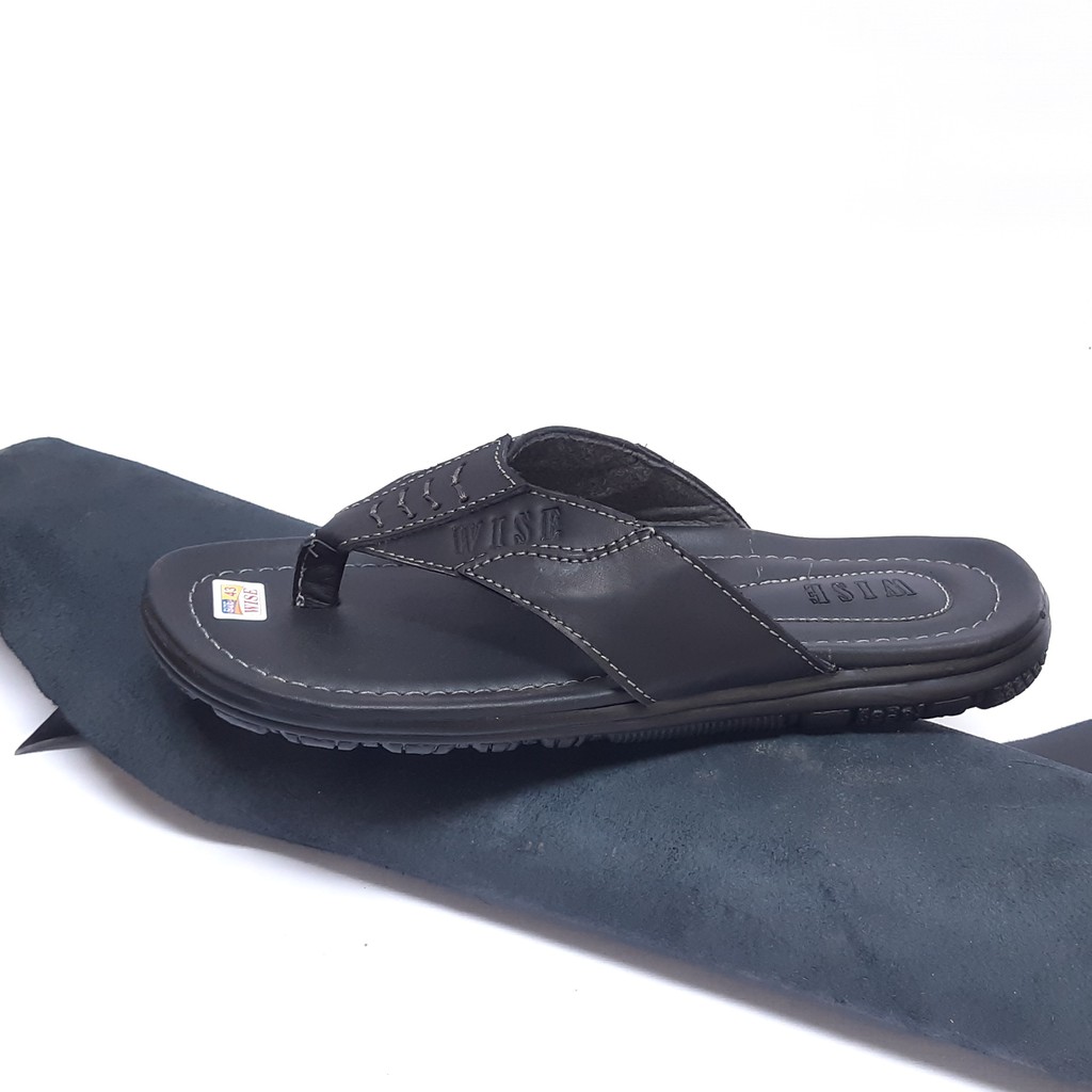 Wise Sandal Kulit Pria Sendal Kulit Asli Classic Jepit Hitam