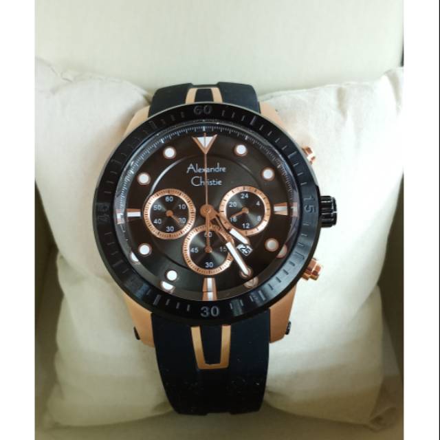 BEST SELLER JAM TANGAN WANITA ORIGINAL ALEXANDRE  CHRISTIE 6533MC  TALI KARET SILIKON BLACK
