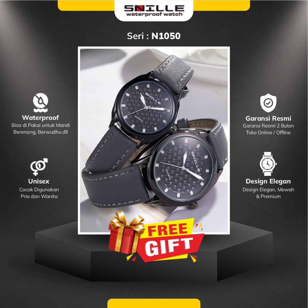 Snille Jam Tangan Kulit Pria Wanita Couple Unisex Original Asli Anti Air Waterproof 1050