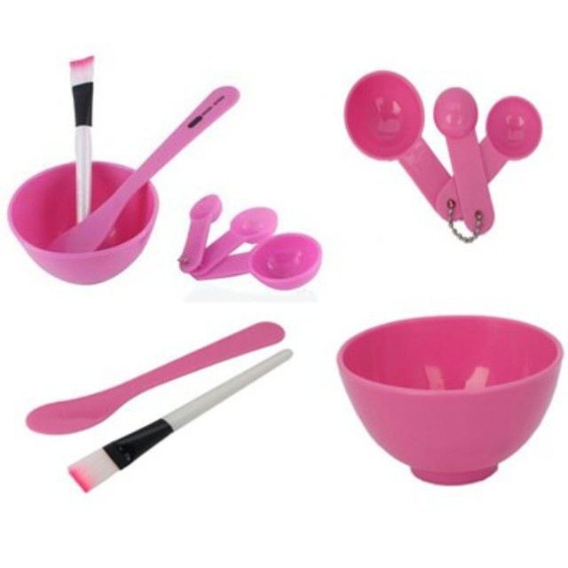 Alat Satu Set Kuas Mangkok Masker Wajah Mask Bowl 4 in 1 Mangkok untuk Masker Kecantikan - Pink