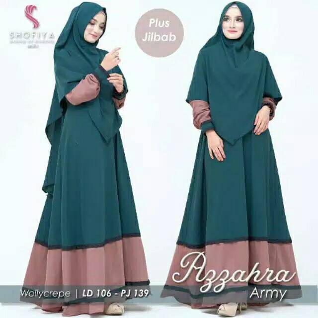 SIZE XL AZZAHRA SYAR'I +KHIMAR  LD 110 PB 138/ GAMIS TERMURAH / DRESS MUSLIM / TERBARU/ / SET SYARI