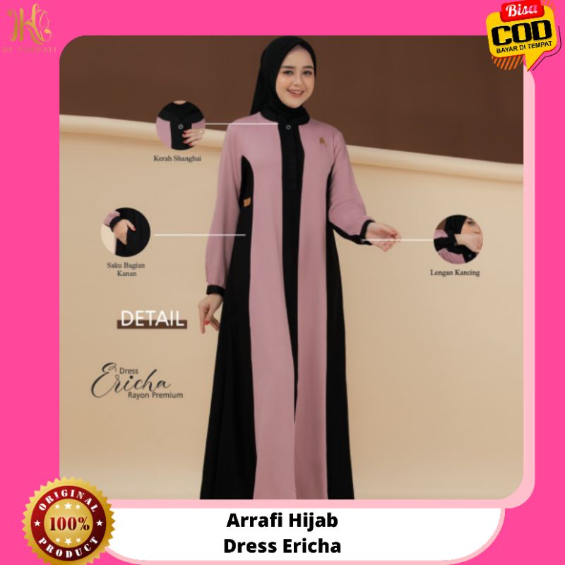 Dress Gamis Ericha By Arrafi Terbaru Terlaris 2022 Bahan Rayon Premium Bahan Adem abaya kekinian Bis