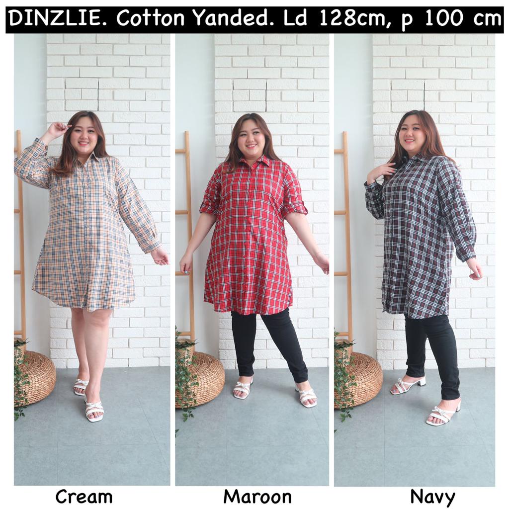 DINZLIESHOP READY KEMEJA PANJANG WANITA DRESS TUNIK MOTIF KOTAK KOTAK BURBERRY UKURAN S M L XL XXL X