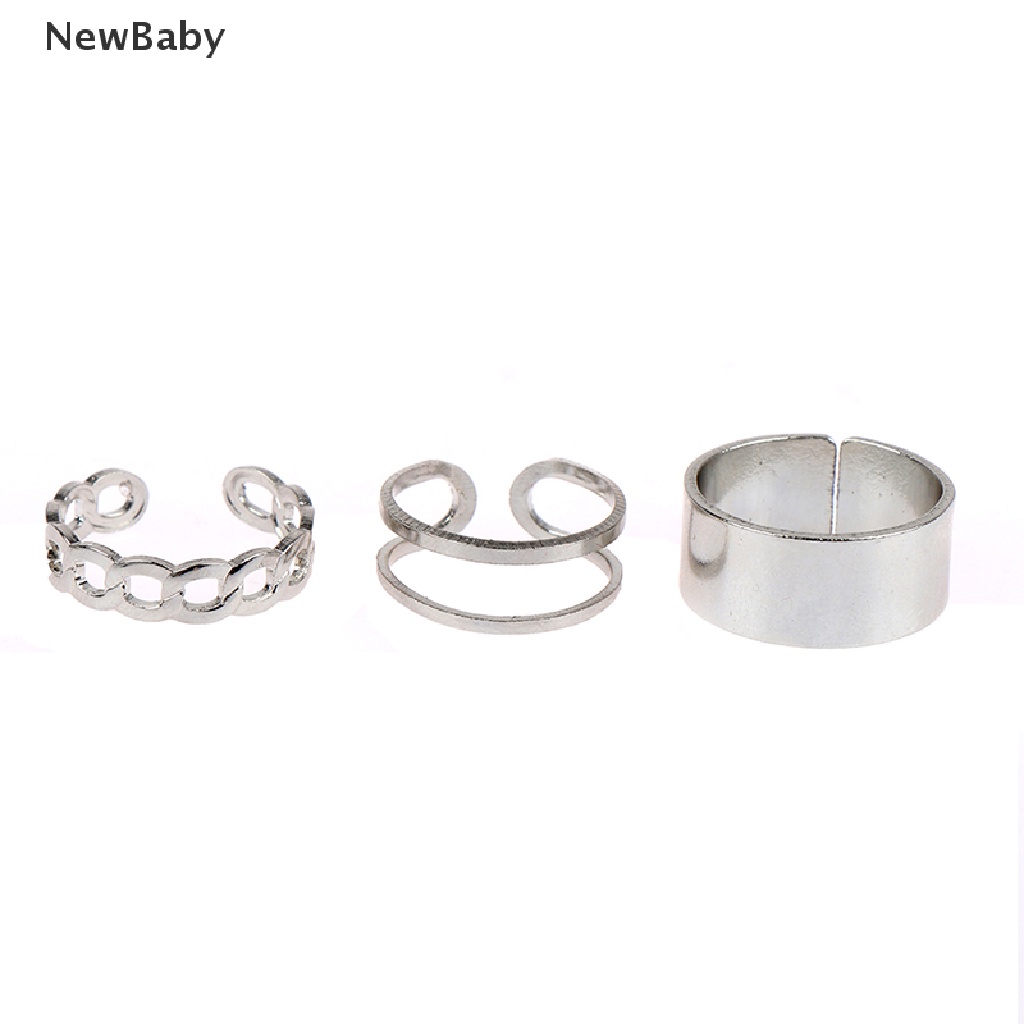 Newbaby Set Cincin Metal Tembaga Bulat Hollow Out Adjustable Gaya Hip Hop Punk Untuk Wanita