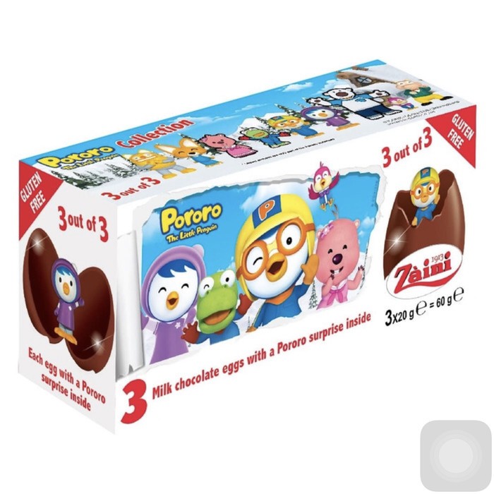 Zaini Trio Surprise Egg Pororo 60gr - Isi 3pcs Coklat Telur isi Mainan