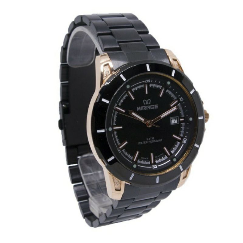 jam tangan pria;MIRAGE M8713BSP-Lhitam rosegold~ORIGINAL WATER RESISTANT~TGL~STAINLEES