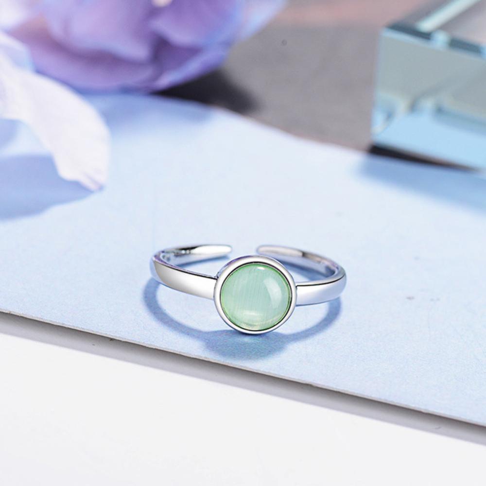 Timekey Cincin Wanita Hias Batu Opal Moonstone Gaya Simple Adjustable Untuk Hadiah A3K5