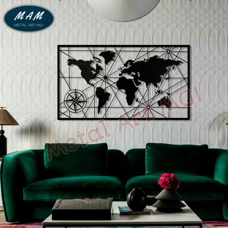 Hiasan Dinding Besi World Map METAL WALL DECOR dekorasi dinding WALL DECOR