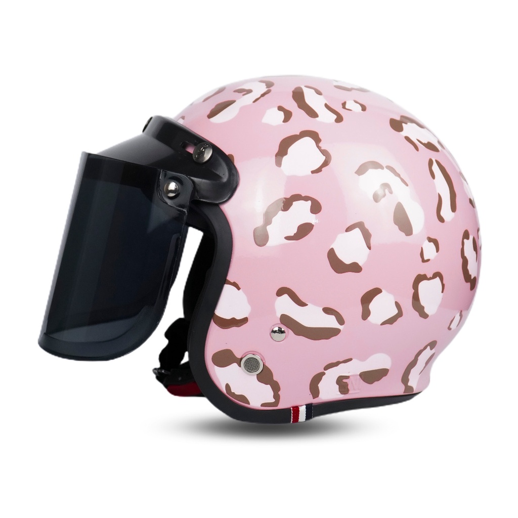 Helm Bogo Dewasa Cewek Full Leher SNI Aesthetic Leopard