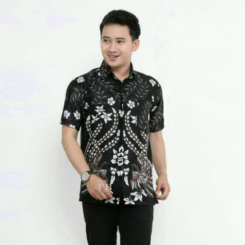 Kemeja Batik Pria Katun Halus BSWART Batik HRB026 Kenongo Hem Pendek Padi Pekalongan M