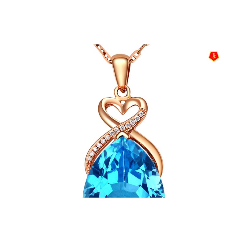 [Ready Stock]Blue Water Drop Pear-Shaped Pendant Women's Luxury Heart-Shaped Necklace