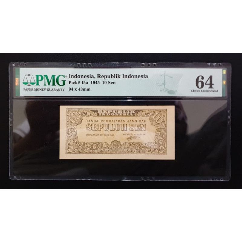 uang kuno 10 sen 1945 ORI I PMG 64 UNC