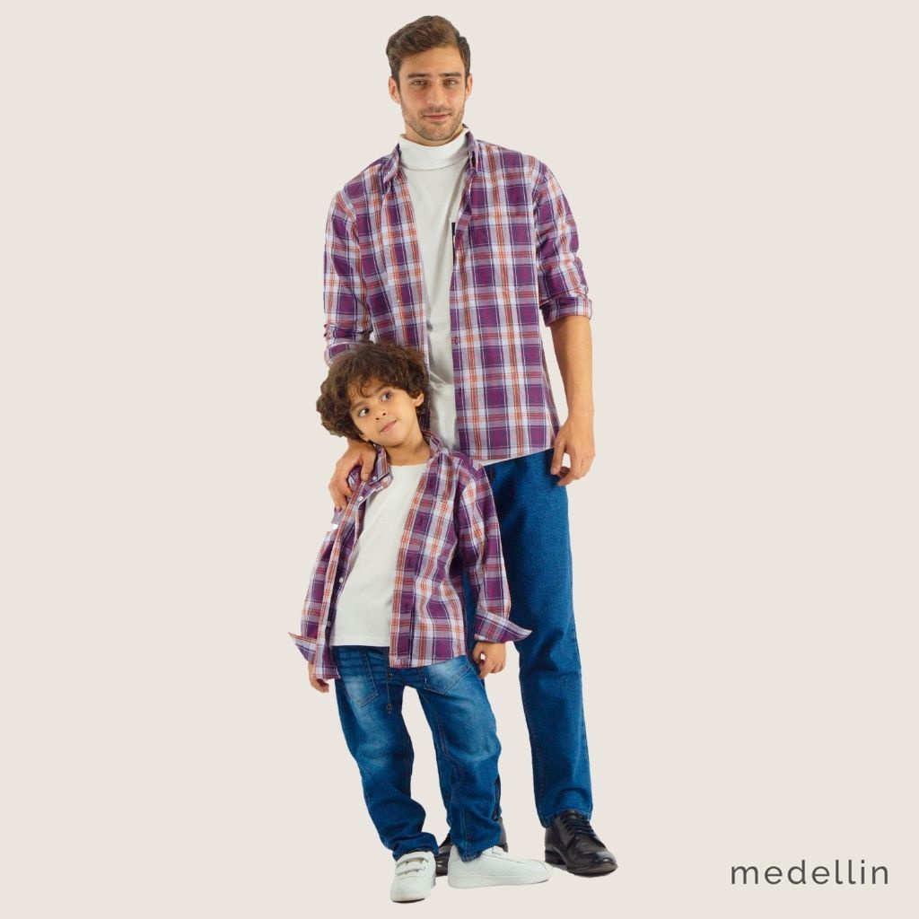 MEDELLIN Kemeja Couple Ayah dan Anak Lengan Panjang Motif Kotak 101241 & 201241 UNGU