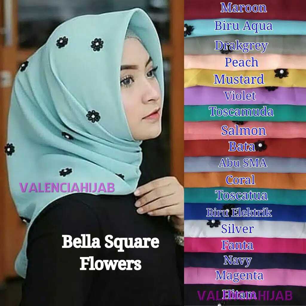 Hijab Jilbab kerudung segiempat  Black Jasmine Mutiara Square POLLYCOTTON VALENCIA