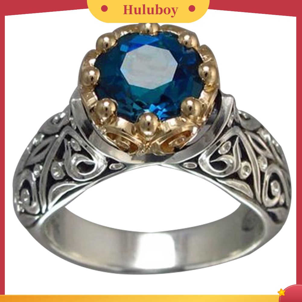 Hu Hu Hu Hu Hu Alat Bantu Pasang Kacamata♡ Cincin Vintage Etnik Lapis Silver Hias Batu Topaz Imitasi Bulat Untuk Wanitahadiah