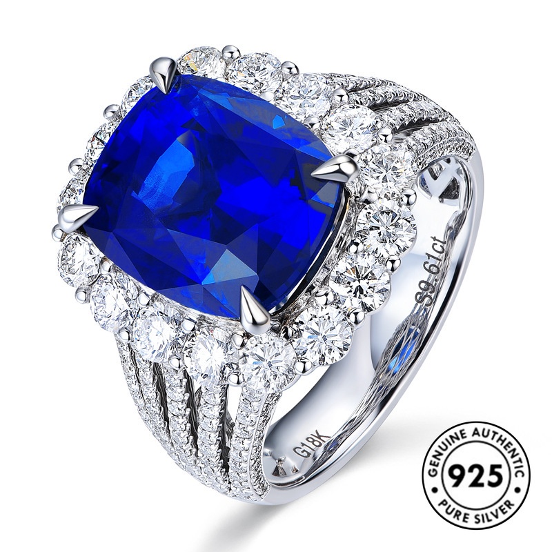 Cincin Sapphire Bahan S925 Silver Gaya Elegan Untuk Wanita