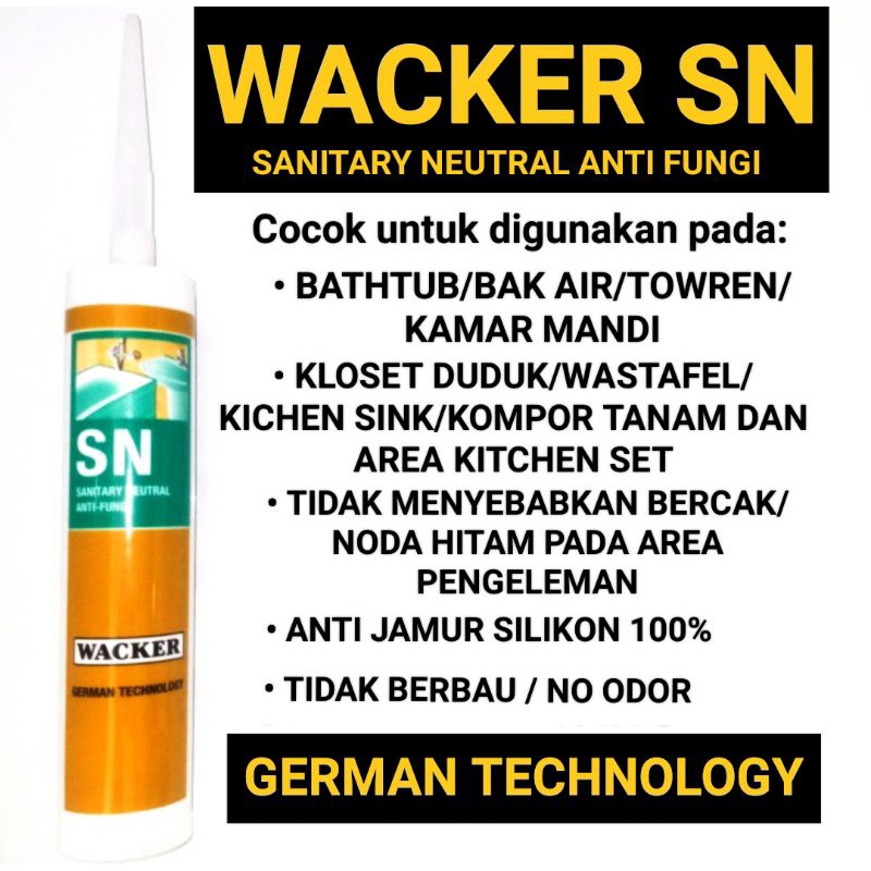 Paket Gun+Lem Silikon Wacker SN Sanitary/Bathroom/Toilet/Kitchen Silicone Sealant