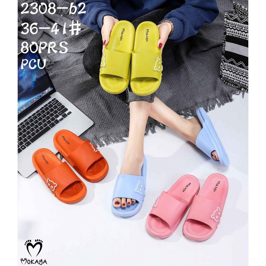 Sandal Slop Jelly Wanita Ban Bear Mata XX Putih Sol Tebal Empuk Super Lucu Cute Cantik Kekinian Import Mokaya / Size 36-41 (6612/2308-b2)