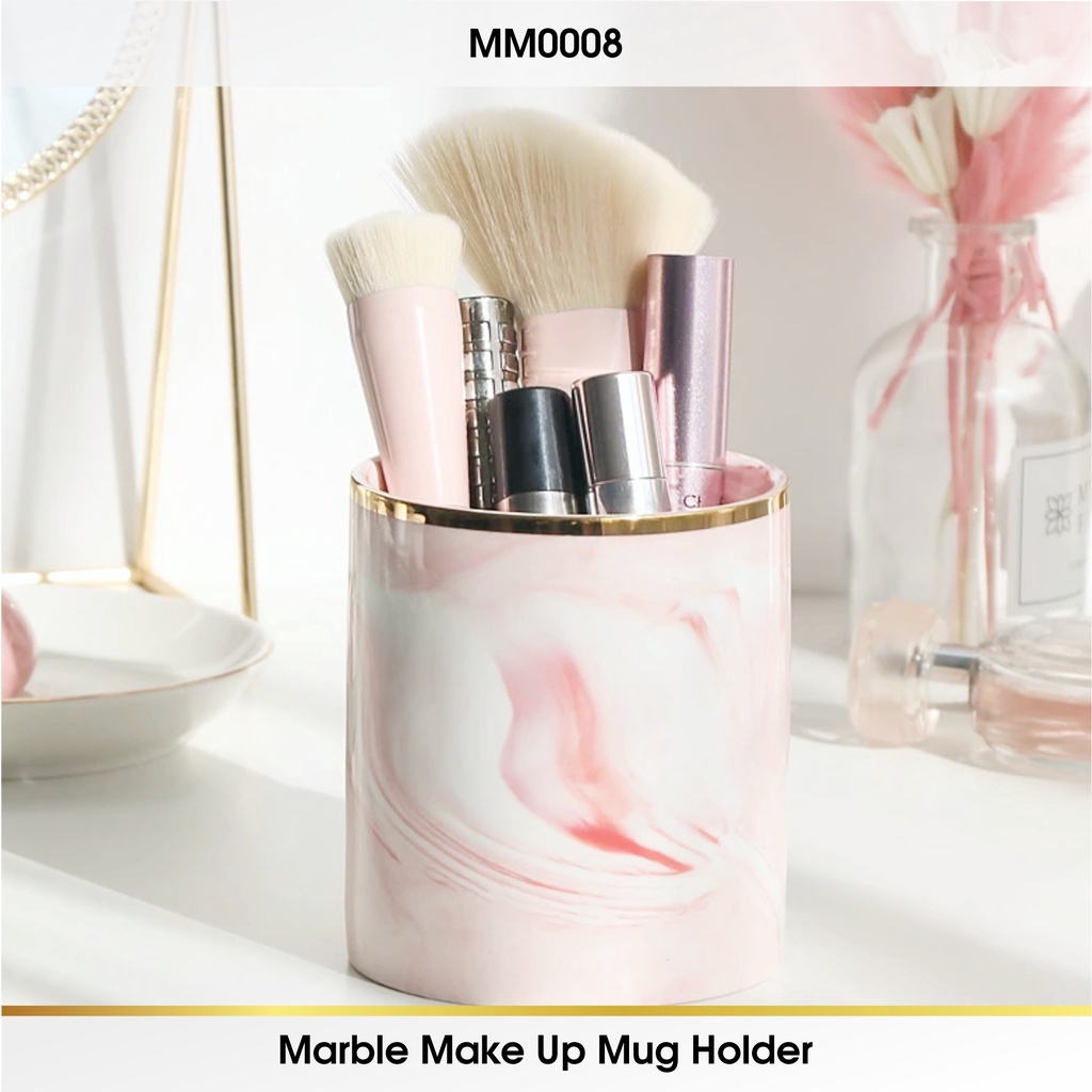 Brush Holder Ceramic Round Marble Tempat Brush Sendok Kuas Make up Brush Organizer Pen Mug Holder