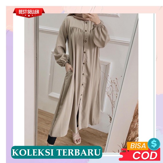 Pratiwi Long Tunik Bahan Katun Rayon Fashion Muslimah Tunik Wanita Simple Gamis Trendy Muslimah Keki