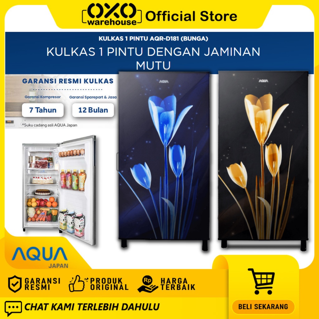 OXO Warehouse - Aqua Japan Kulkas 1 Pintu Low Watt D181 LB/LK kapasitas 137 L garansi resmi 7 tahun 