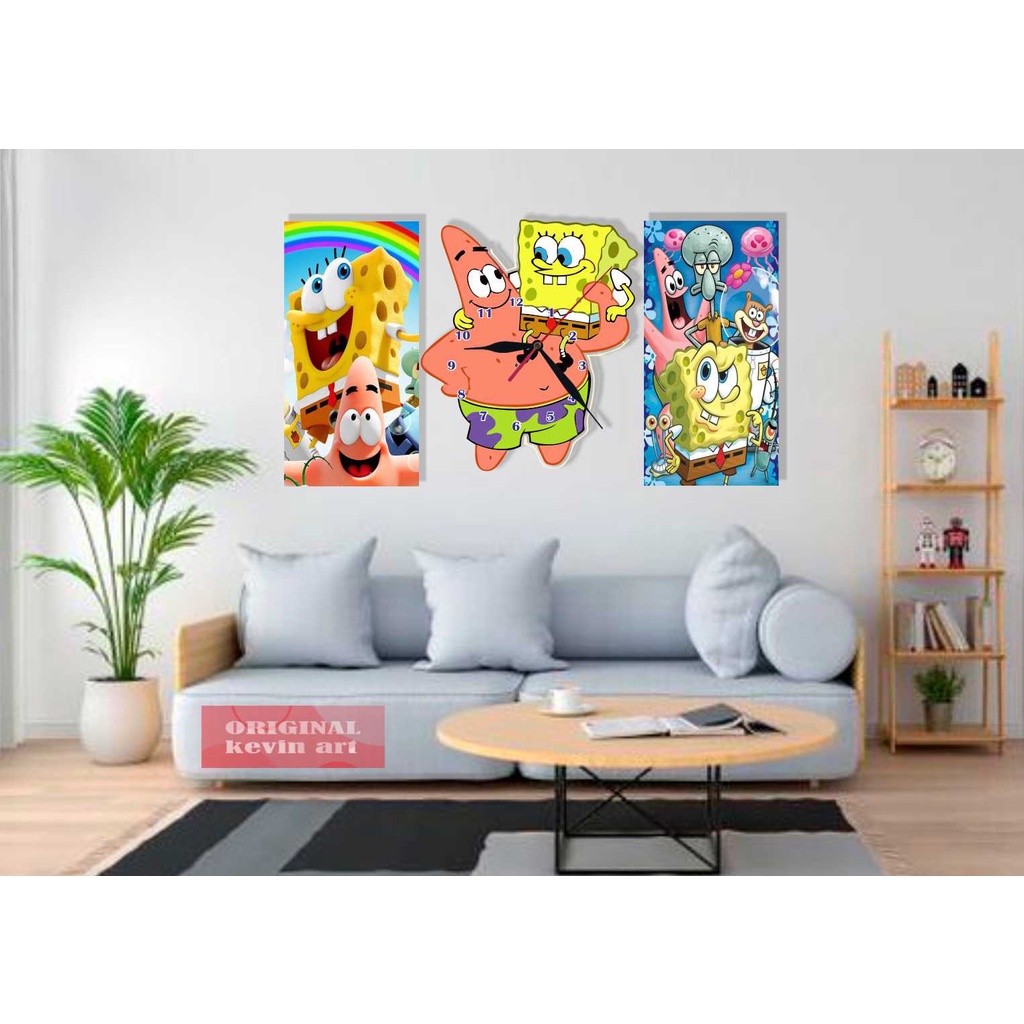 JAM DINDING UNIK MINIMALIS MODERN KARAKTER PATRICK SPONGEBOB HIASAN DINDING RUANG TAMU AKSESORIS DINDING KAYU BESAR UNIK DAN KEREN PAJANGAN DINDING CUSTOM AESTHETIC MURAH TEMPEL TEMBOK 3d DEKORASI DINDING ARTISTIK MODERN MEWAH BAGUS BESAR GLOW IN THE DARK