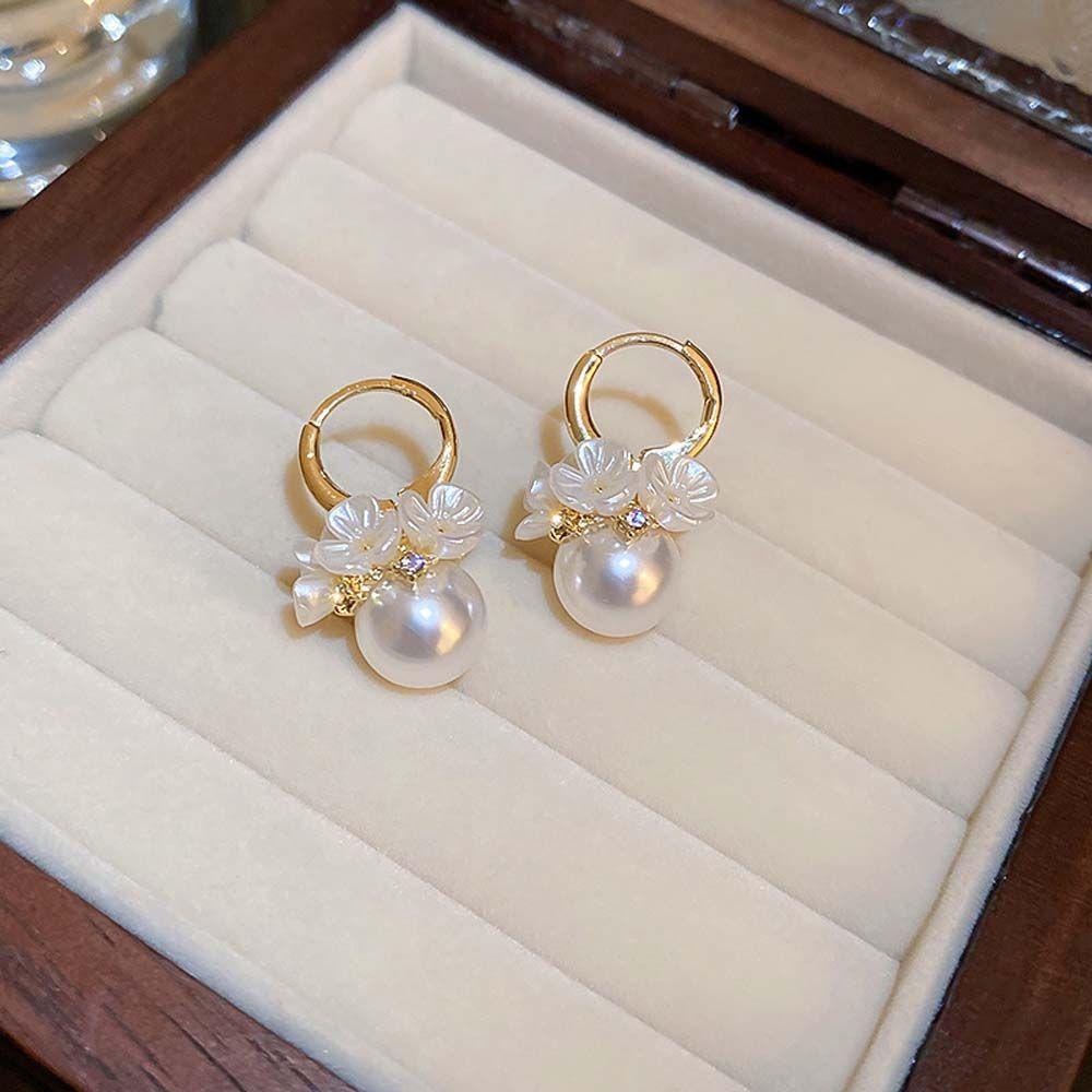 Anting Mutiara Berlian Imitasi Bentuk Geometris Untuk Wanita