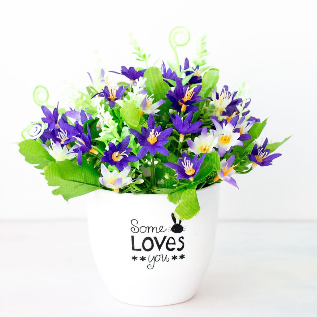 COD/ Bunga TANAMAN BUNGA HIAS POT TANAMAN HIAS DEKORASI RUMAH  DAN BUNGA PLASTIK P2084-Biru