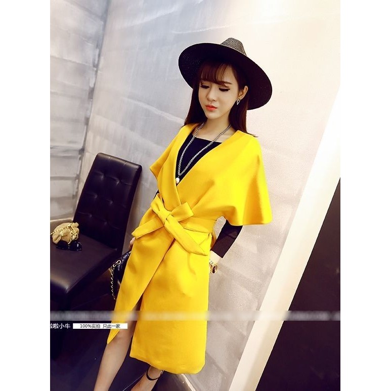 Long Blazer/Outer Kimono Panjang Kuning Mustard, Hitam IMport Murah