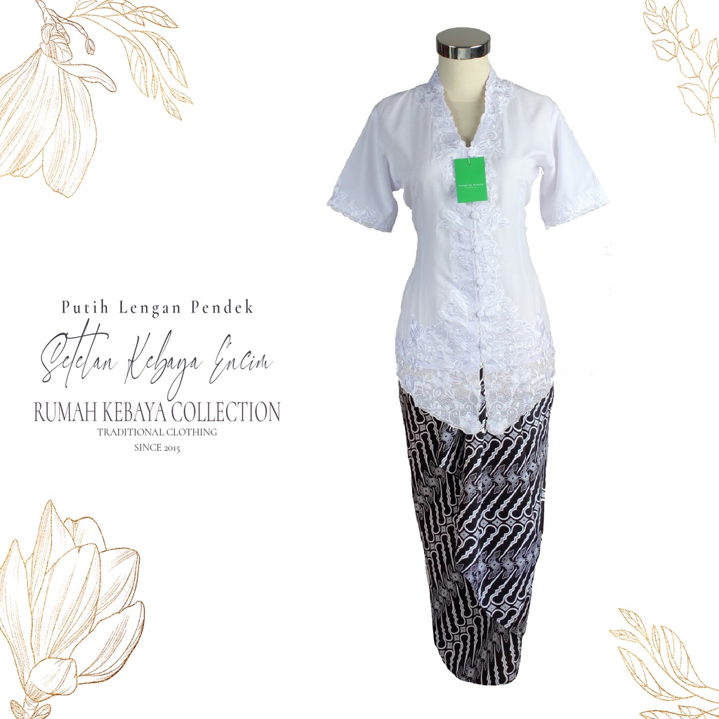 Setelan Batik Kebaya Encim Modern Katun Putih Lengan Pendek Bigsize Jumbo