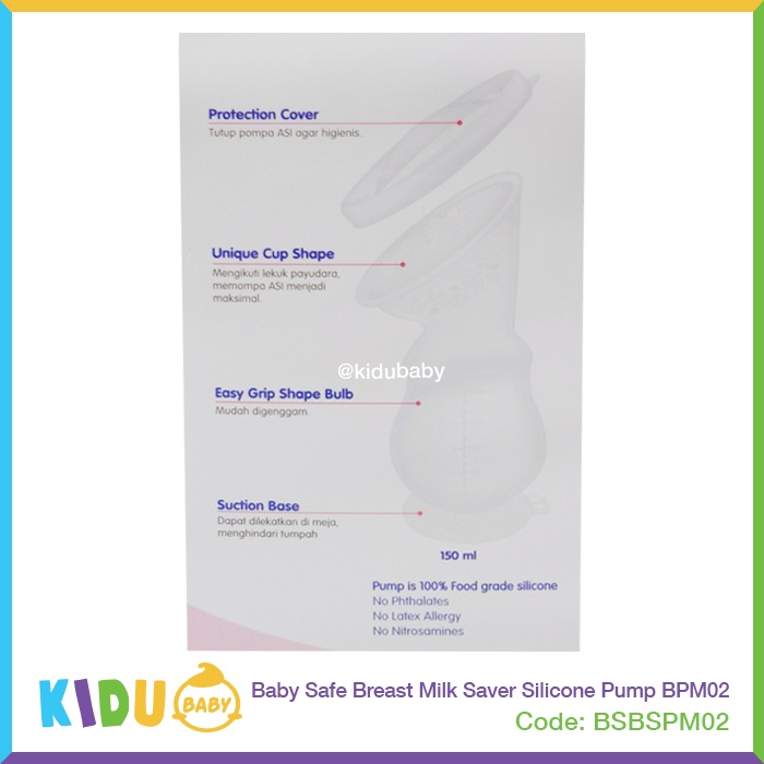 Baby Safe Breast Milk Saver Silicone Pump BPM02 Pompa ASI Manual Kidu Baby