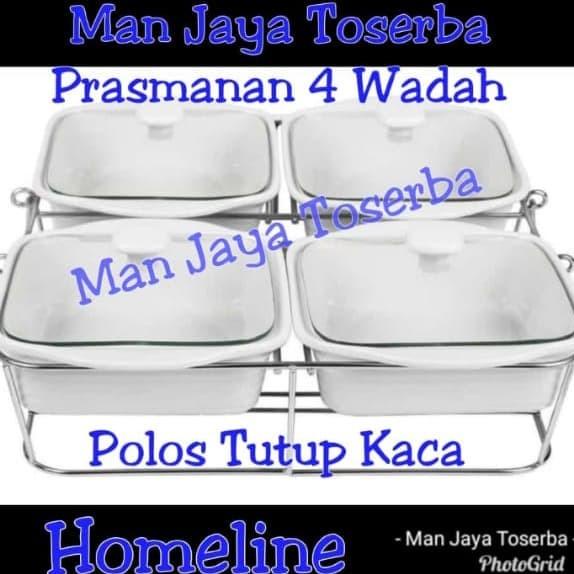 WADAH SAJI / PRASMANAN KERAMIK / PEMANAS 4 WADAH TUTUP KACA HOMELINE
