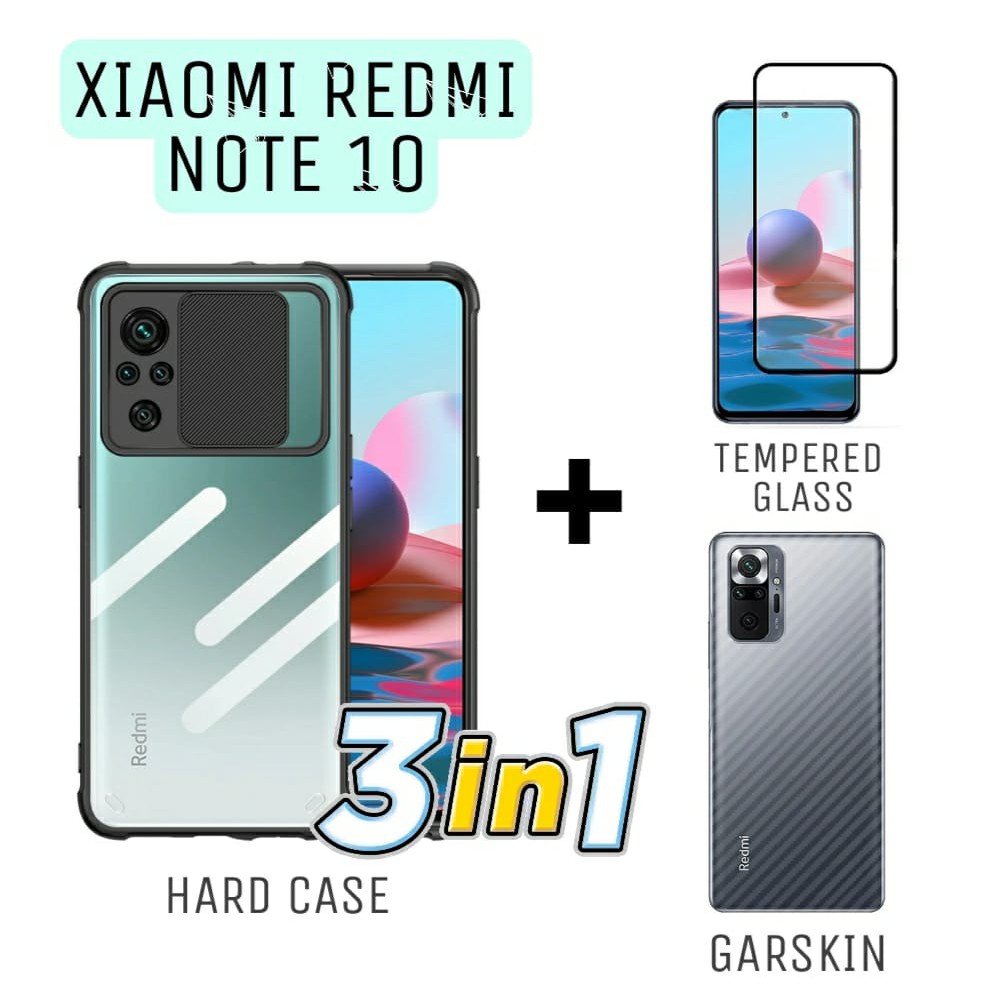 Case REDMI NOTE 10 / REDMI NOTE 10S  / REDMI NOTE 10 PRO Case Fusion Shield Dan Tempered Glass Clear Dan Skin Crabon