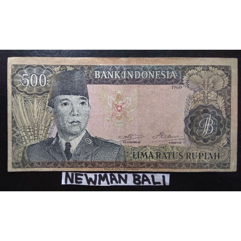 LANGKAAA Uang Kertas Kuno 500 Rupiah Seri Presiden Soekarno th 1960 Watermark Soekarno Langka