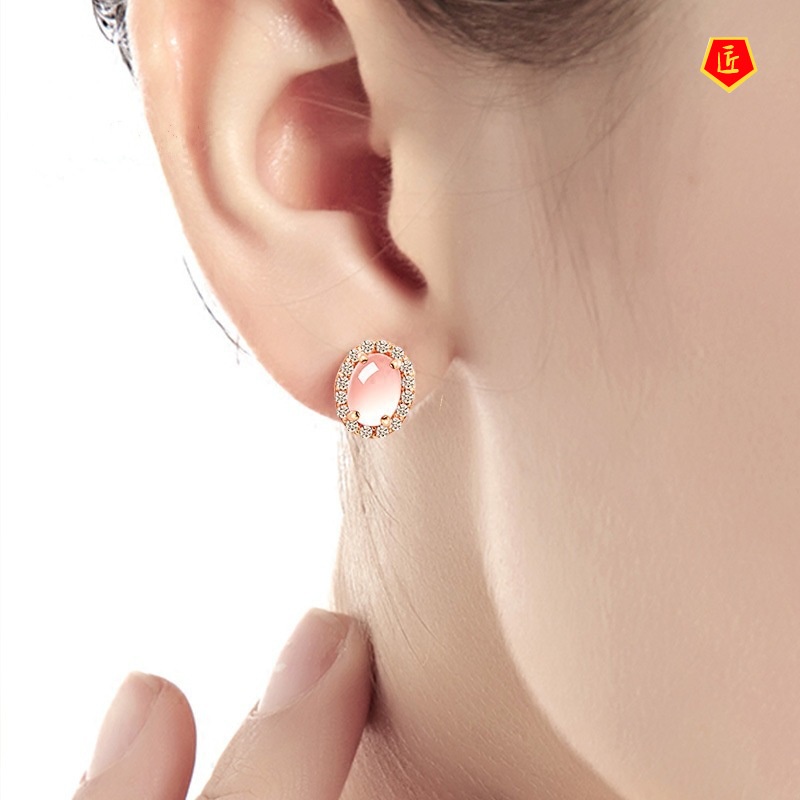 [Ready Stock]925 Silver Ross Quartz Rose Gold Stud Earrings