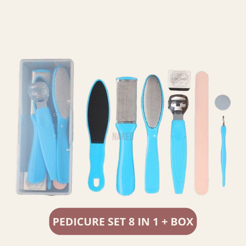 Pedicure set 8 in 1 amplas kaki perawatan parut kaki sikat kaki manicure + box komplit