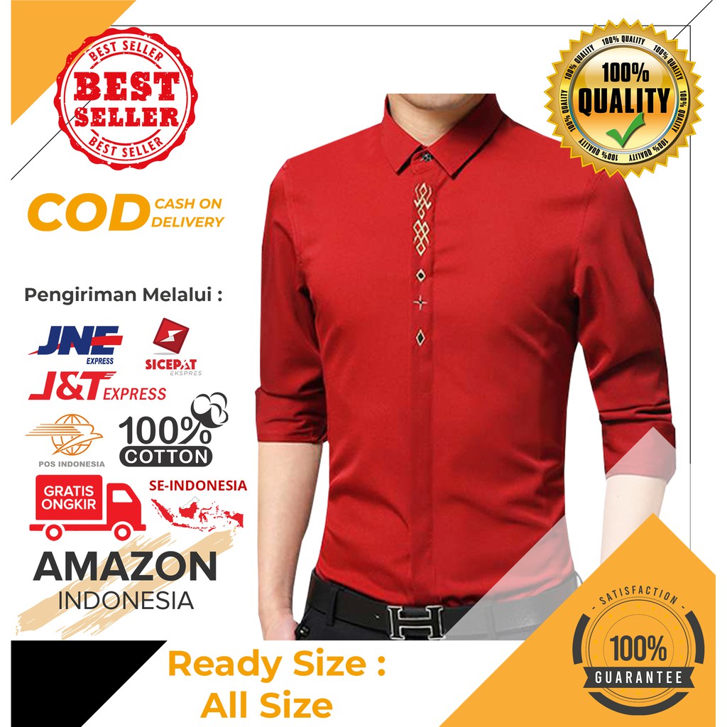 HEM PRIA KEMEJA COWOK ADAM WARNA MERAH RED BAHAN KATUN TIDAK MUDAH LUNTUR PRODUK IMPORT DARI JEPANG