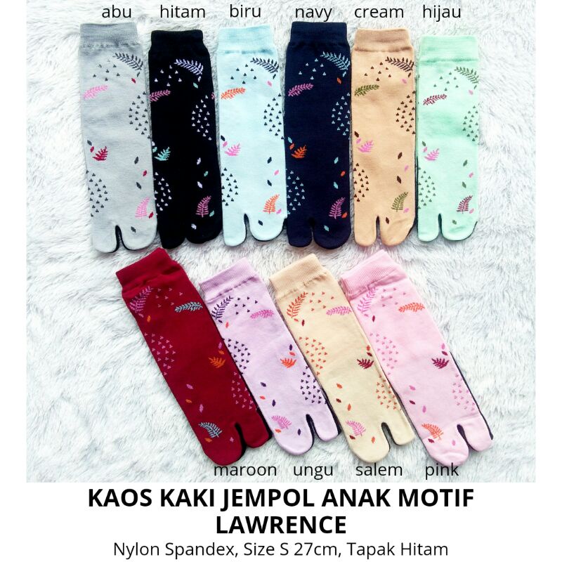 Kaos Kaki Jempol Anak Perempuan Motif Lawrence (Tapak Hitam, Tebal, Nylon Spandex, Usia TK-SD, Murah)