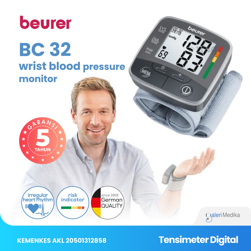 Tensimeter Digital Pergelangan Tangan Beurer BC32 / BC 32 / BC-32 - Alat Ukur Tekanan Darah