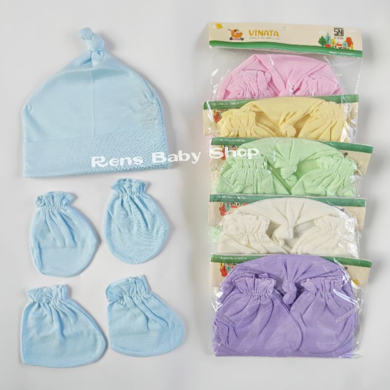 SNI VINATA motif / polos Topi set sarung tangan kaki STK bayi newborn bahan katun