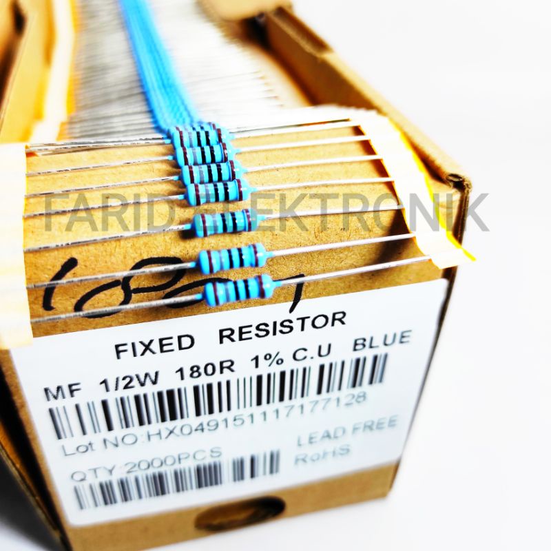 Resistor 180R 180ohm 1/2W metal film taiwan 1% kaki tembaga